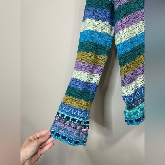 Northern Isles crochet knit cardi sweater striped Blue Medium - Picture 9 of 9